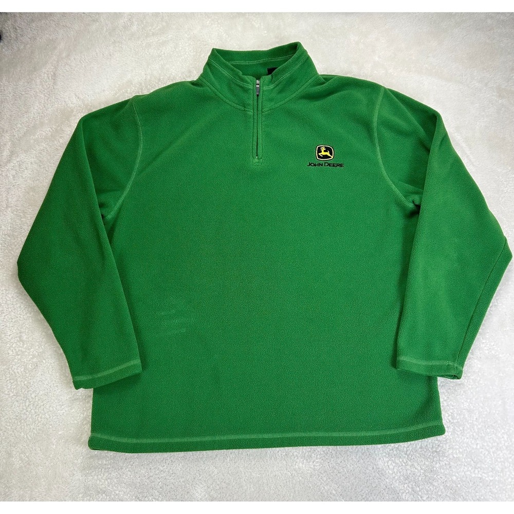 John Deere 1/4 Zip Pullover Sweater Mens L/G Green Fleece Embroidered "Read"‎
